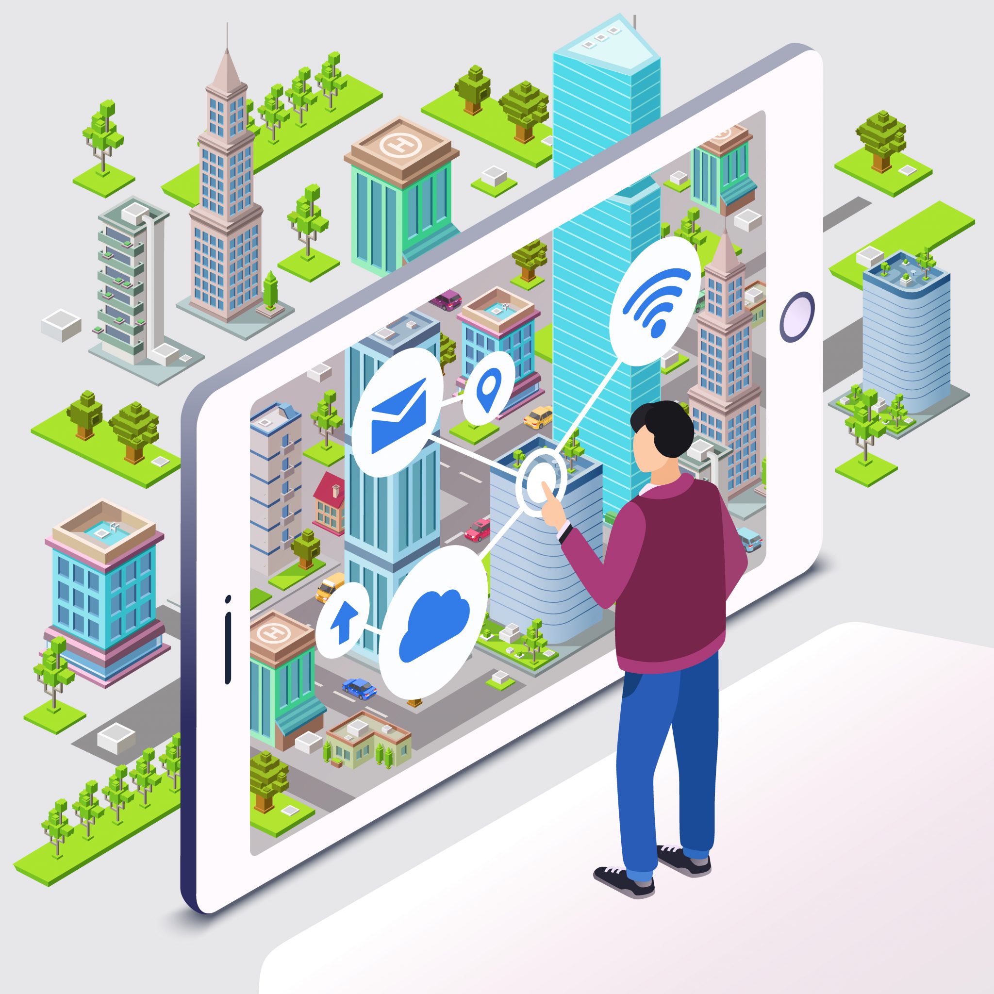 Internet of Things-Smart city vector illustration of smartphone app wireless technology